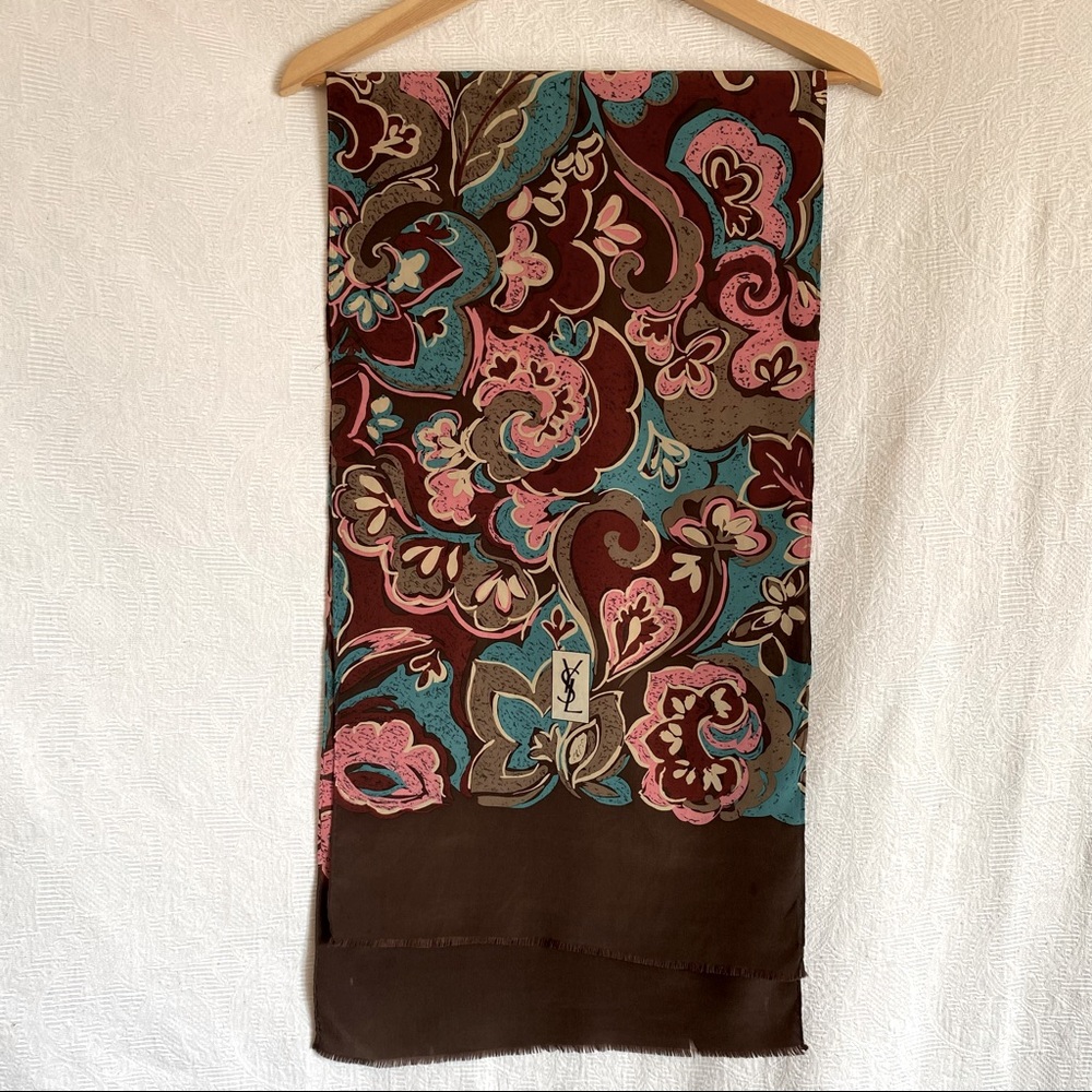 Vtg YSL silk hand rolled edge scarf.